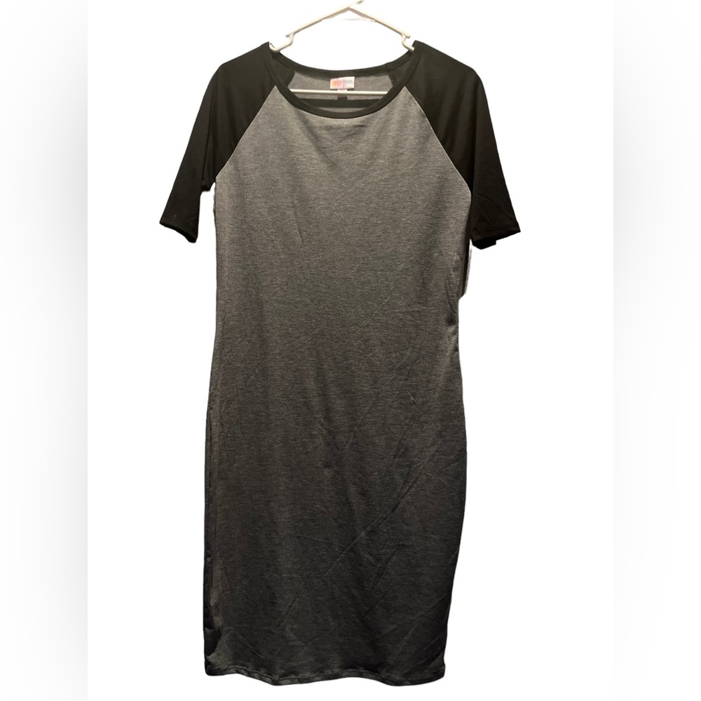 Lularoe Julia Womens Fitted Sheath Dress Heather Gray Black Sleeves Size S NWT